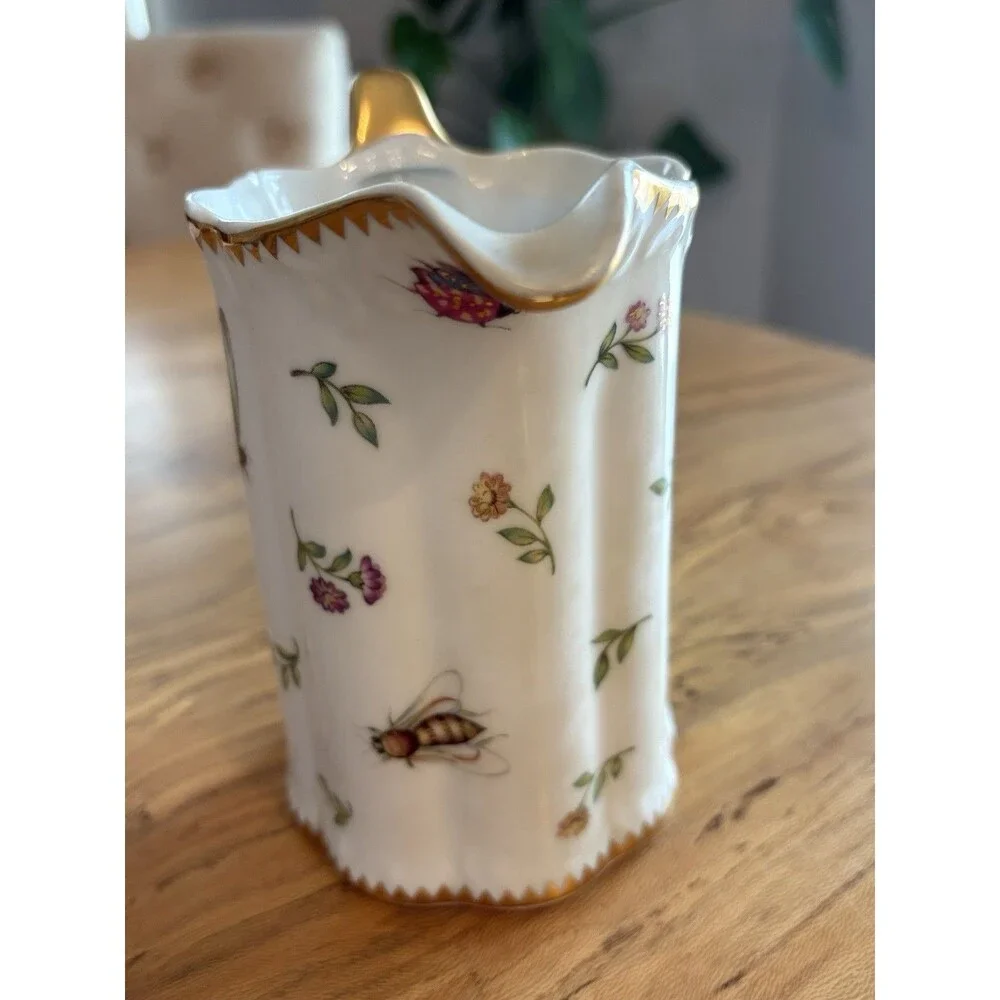 Vintage Godinger & Co. Primavera Porcelain Butterfly White Pitcher Gold Trim 7